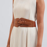 self textured buckle belt color with tan-toned accents